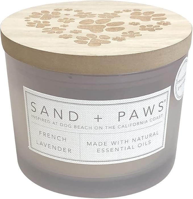 Sand + Paws Scented Candle - French Lavender - Luxurious Air Freshening Jar Candles Neutralize pet Odors and Enhance Home décor – 100% Cotton Lead-Free Wicks - 12 oz