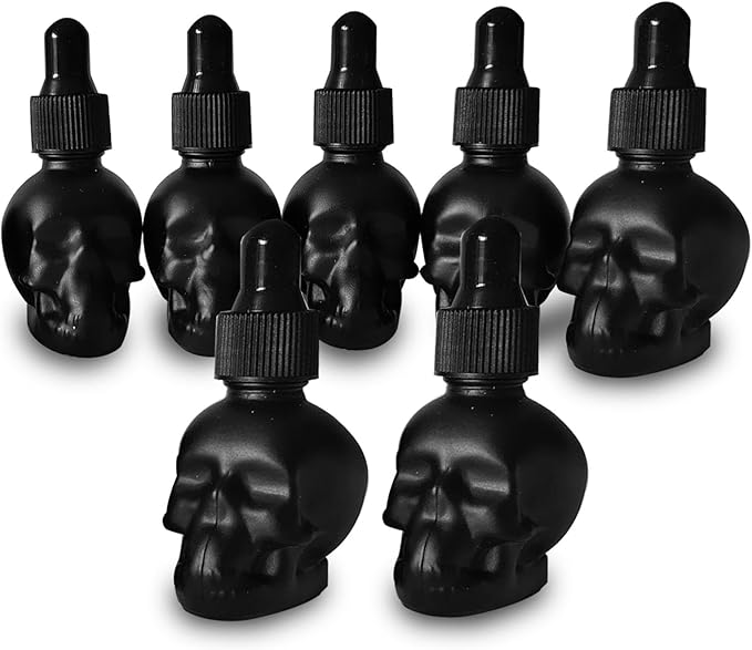7 pcs Set 10ml Mini Skull Glass Dropper Bottle Leakproof Essential Oils Bottle for Storage and Travel (7pcs black skull bottle)