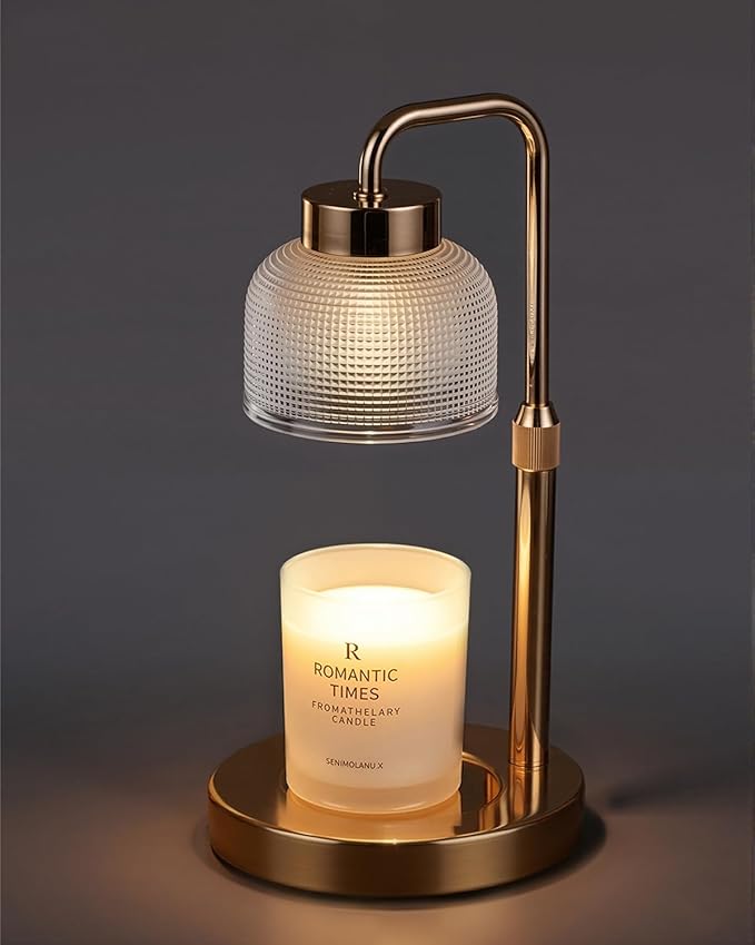 Funistree Candle Warmer Lamp with Timer Dimmer, Adjustable Height Birthday Gifts for Women Mom, Modern Vintage Gold Candle Warmer, Vintage Home Decor for Scented Jar with 2 Bulbs
