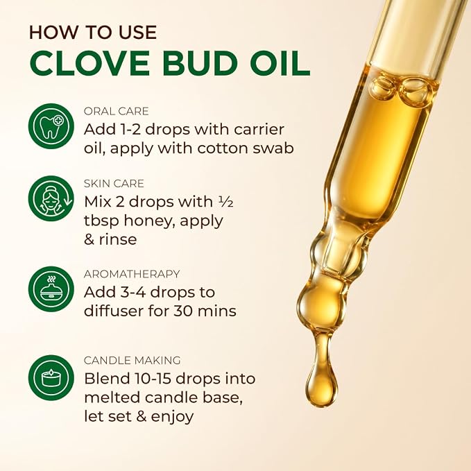 100% Pure Clove Essential Oil - 4 Fl Oz - Clove Oil for Hair, Skin, Diffuser, Aromatherapy & DIY Candle Making Scent