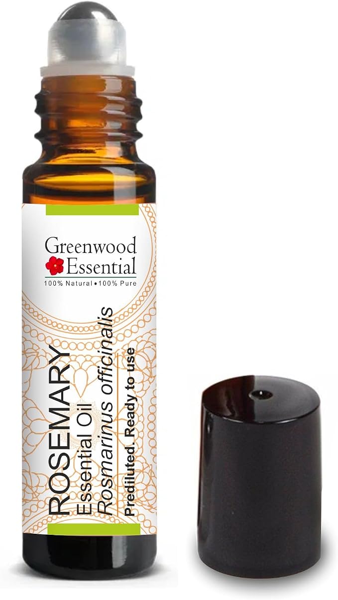 Greenwood Essential Rosemary Essential Oil (Rosmarinus officinalis) Pre Diluted Ready to Use Roll-on Blend for Aromatherapy and Topical Skin Application for Kids and Adults 10ml (0.33 oz)