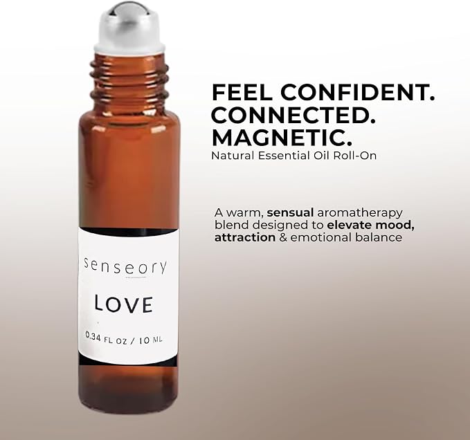 Love Essential Oil Roll-On – Sensual Aromatherapy Blend for Romance, Attraction, Confidence & Connection | Bergamot, Ylang Ylang, Patchouli & Clary Sage | Unisex Essential Oils – 10ml