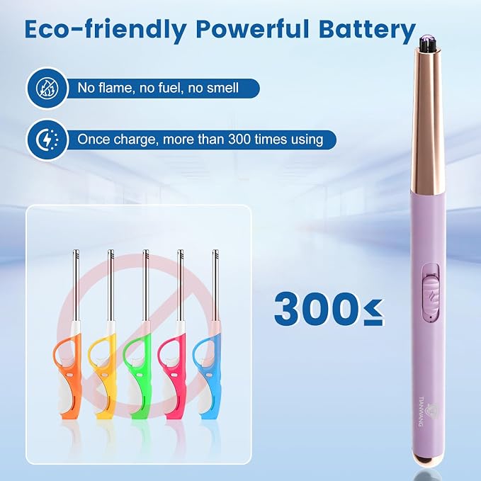 Electric Candle Lighter USB Rechargeable with Safety Lock & LED Display, Windproof Flameless Arc Lighter for BBQ, Camping, Kitchen, Gifts for Women Men(Light Purple)