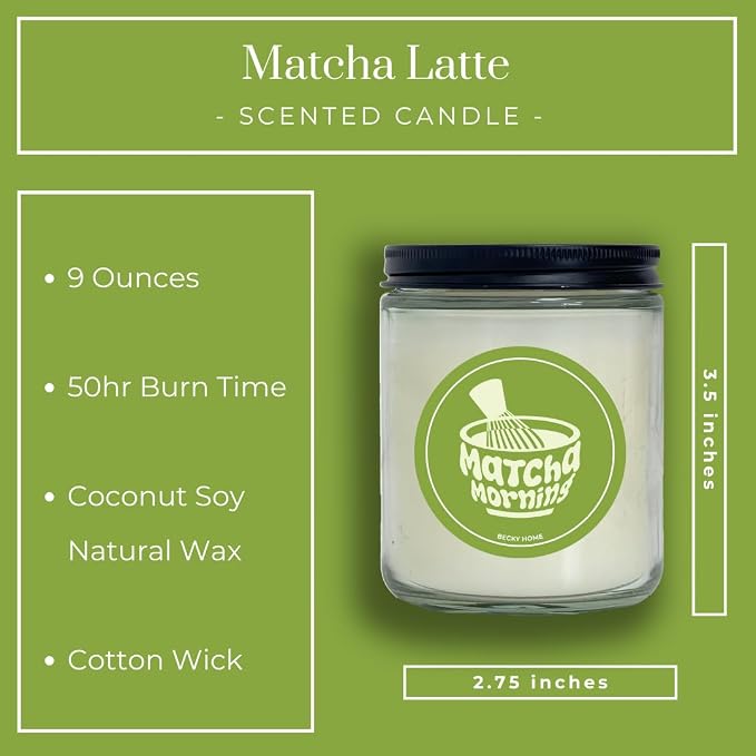 9oz Matcha Latte Scented Candle for Home, Natural Soy Jar Candles for Home Scented, Candle Gifts for Women Men, Long Burning
