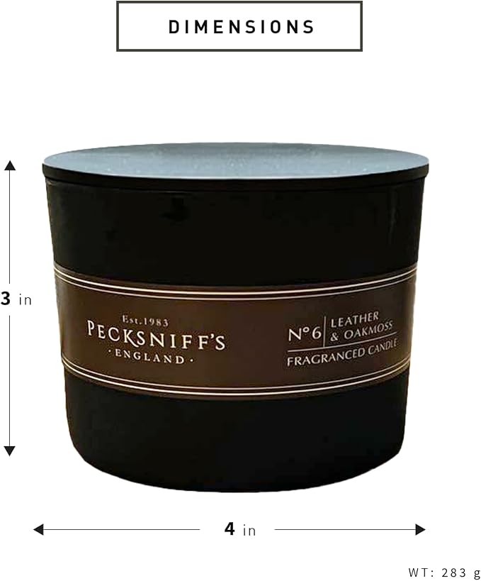 Pecksniffs Black Tall Leather & Oakmoss Scented Candle | 3 Wicks, 283g/9.9oz