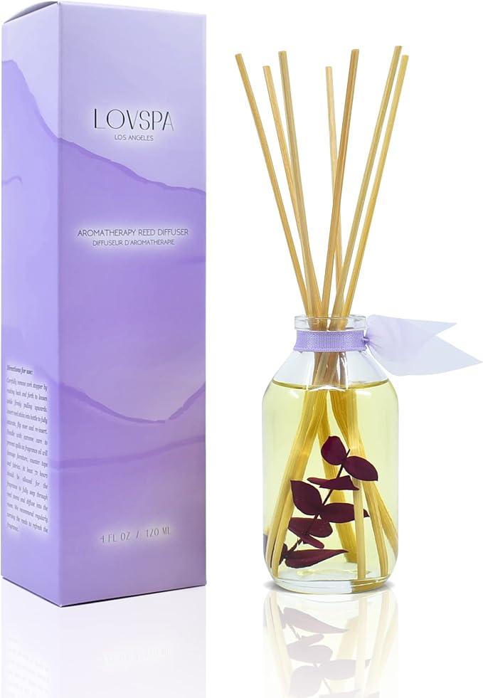 De-Stress Lavender Eucalyptus Diffuser Set, Spa Scent, Shelf Decor | Lavender, eucalyptus, and woody balsamic profile, guest bathroom, decorative glass bottle, home aroma, entryway