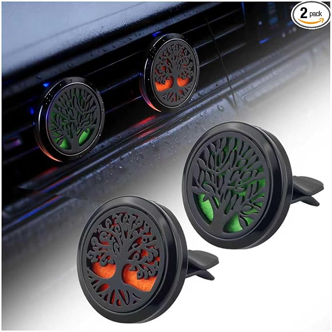 2PCS 30mm Tree of Life Car Essential Oil Diffuser Vent Clip,Stainless Steel Car Diffusers for Essential Oils as Decoration with 12 Felts,Stylish Essentials Oil Cars Diffuser Vent Clips