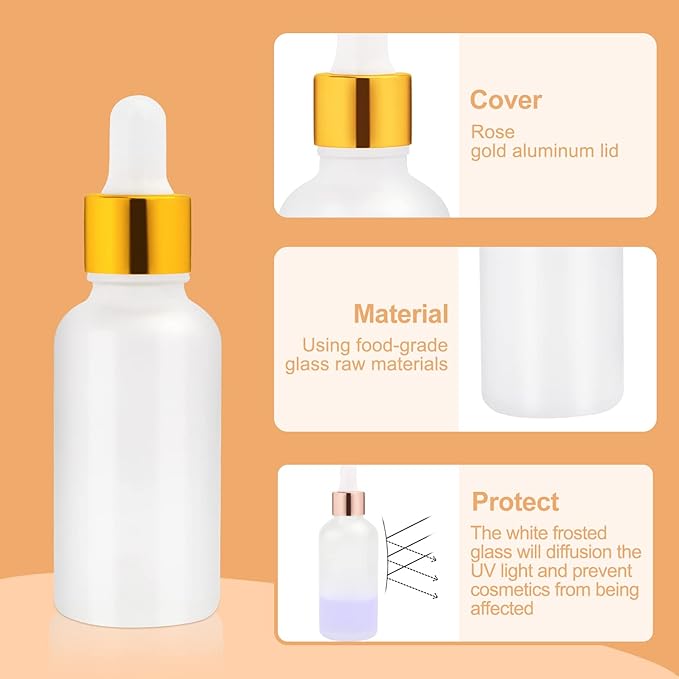 6 Pack Dropper Bottle for Essential Oils, Empty Glass Holder With Eye Dropper, Golden Cap Travel Container - Pipette & Funnel Included (30ml/1 fl oz)