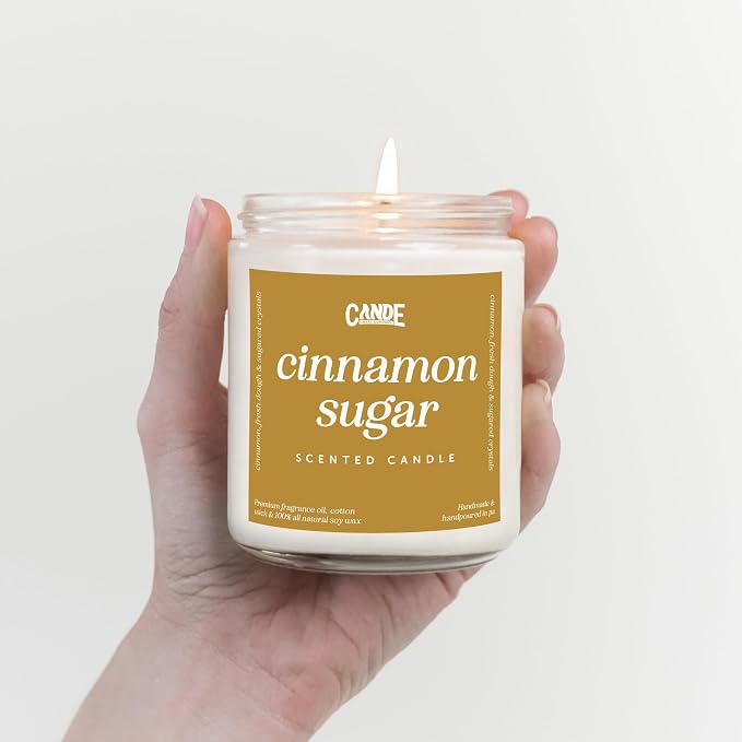 Scented Soy Wax Candle for Home, Luxury Scented Soy Jar Candle, Hand Poured in The USA, Highly Scented & Long Lasting for Home, Mom, Women, Birthday Gift (Cinnamon Sugar)