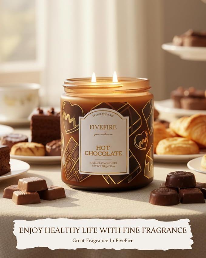 Hot Chocolate Scented Candles for Winter Home, 13oz Natural Soy Wax 2-Wick Jar, Up to 76-Hour Clean Burn, Rich Cocoa Chocolate Home Fragrance, Gift for Women Men