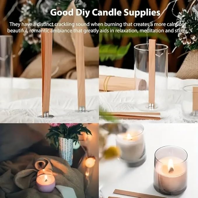 Candle Making Supplies Kit - Natural Cotton & Wooden Wicks with Stickers, Sustainers, Holders for Soy Wax, Beeswax, Coconut Wax DIY Candle Making Supplies (Pack of 6)