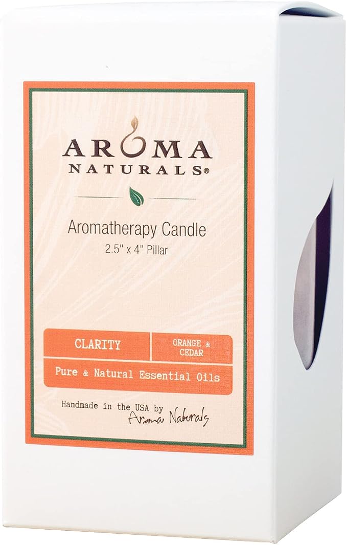 Aroma Naturals Orange and Cedar Essential Oil Scented Pillar Candle, Clarity, 2.5 inch x 4 inch
