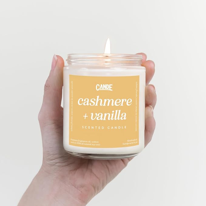 Scented Soy Wax Candle for Home, Luxury Scented Soy Jar Candle, Hand Poured in The USA, Highly Scented & Long Lasting for Home, Mom, Women, Birthday Gift (Cashmere & Vanilla)