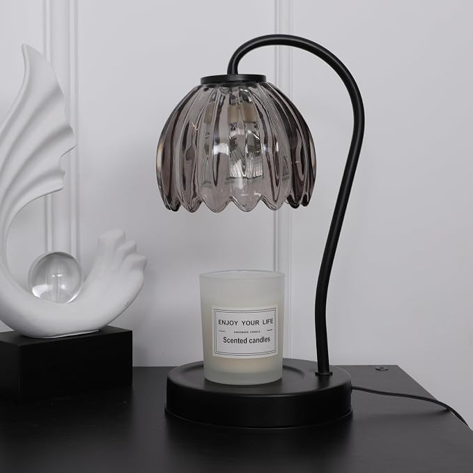 Electric Candle Warmer Lamp with Timer & Dimmer, Gray Tulip Lampshade | For Scented Jar Candle, 2 Bulbs Included, Birthday Gift for Women, House Warming Gifts, Home Office Apartment Decor