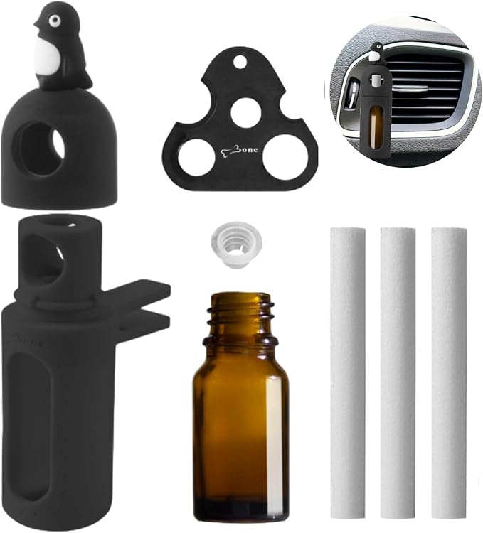 BONE Car Diffuser Clip 2, Essential Oil Diffuser with Vent Clip, Washable Silicone Air Freshener for Car Fragrance, Cute Character Aromatherapy Accessory for Auto Perfume & Decoration (Maru Penguin)