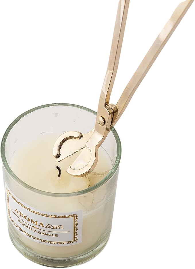 3 in 1 Candle Accessory Set,Large Candle Wick Trimmer Snuffer Extinguisher Dipper with Long Handle,Polished Stainless Steel Candle Wick Scissor Cutter Clipper Kit (Golden)