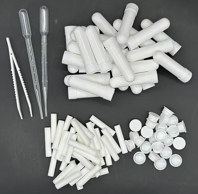 24 PCS Essential Oil Aromatherapy Blank plastic tubes (Includes 24 Blank plastic tubes+36 unscented wicks+2 Plastic Droppers+1 Plastic Tweezers)