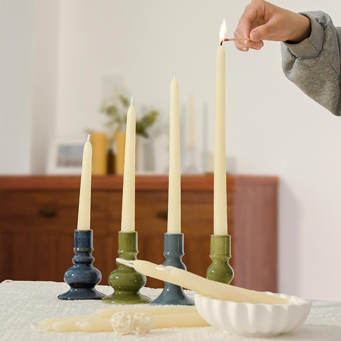 DEYBBY 12 inch Natural White Beeswax Taper Candles Set of 18, Smokeless and Dripless Pure Organic Beeswax Candles Bulk for Anniversary Wedding Dinner Decor Emergency Housewarming Gift, 9-10Hrs Burn
