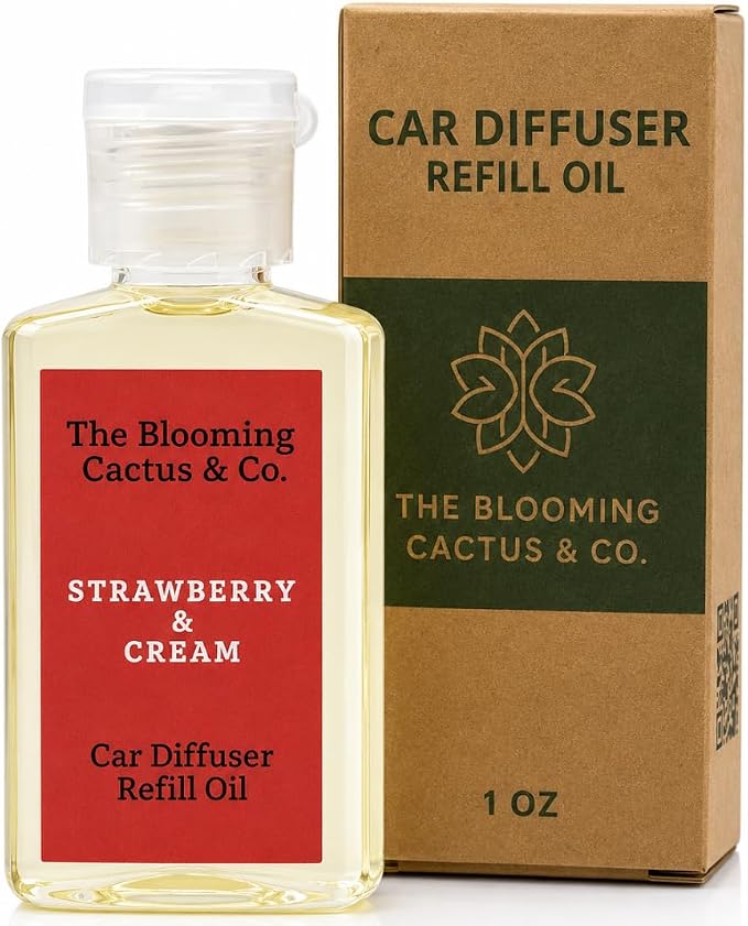 Car Diffuser Oil Refill 1 oz – Essential Oil Car Air Freshener Refill for Hanging Car Diffuser, Long Lasting Fragrance Oil, Phthalate Free, Multiple Scents. (Strawberry & Cream)