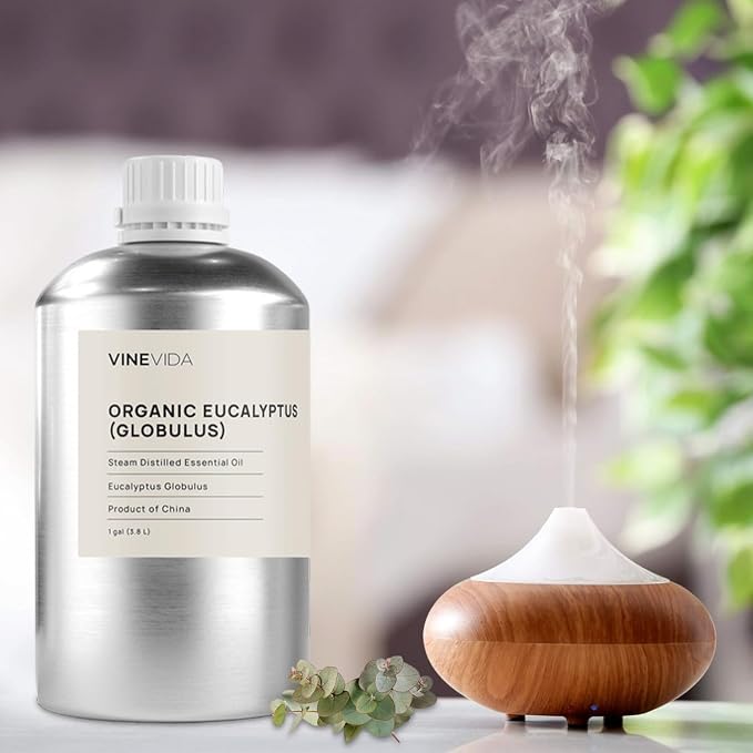 VINEVIDA Organic Eucalyptus Essential Oil - Gallon Organic Eucalyptus Oil Undiluted - Bulk Gallon Essential Oil for Soap Making Safe for Skin - DIY Candle Scents for Candlemaking Scents - 8 lbs