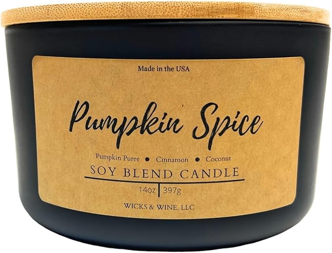 Wicks & Wine Soy Blend 3-Wick Cotton CORE Candle 14oz (Pumpkin Spice)
