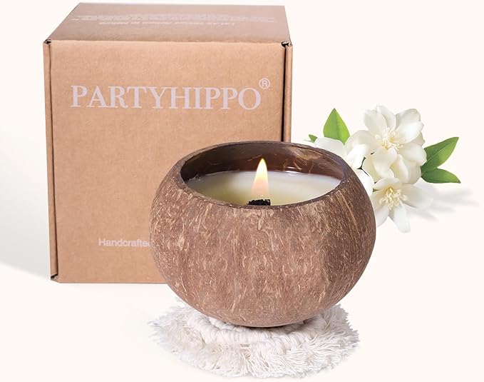 Coconut Shell Scented Candle – 60-Hour Burn, Natural Soy Wax with Essential Oils – Eco-Friendly, Handmade Aromatherapy Candle for Relaxation, Stress Relief & Home Decor (Oakmoss Amber)