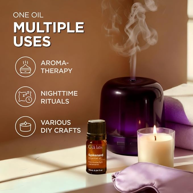 100% Pure Spikenard Essential Oil - 0.34 Fl Oz - Spikenard Oil for Hair, Skin, Diffuser, Aromatherapy & DIY Candle Making Scent