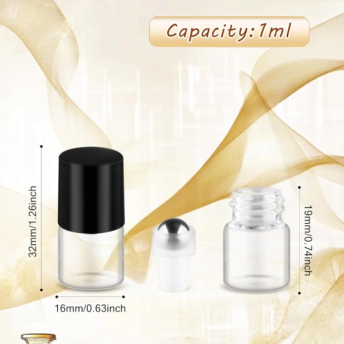 Cositina 100 Pcs Essential Oils Roller Bottles Mini Refillable Glass Perfume Bottles with Roller Balls for Home Travel - 1ml