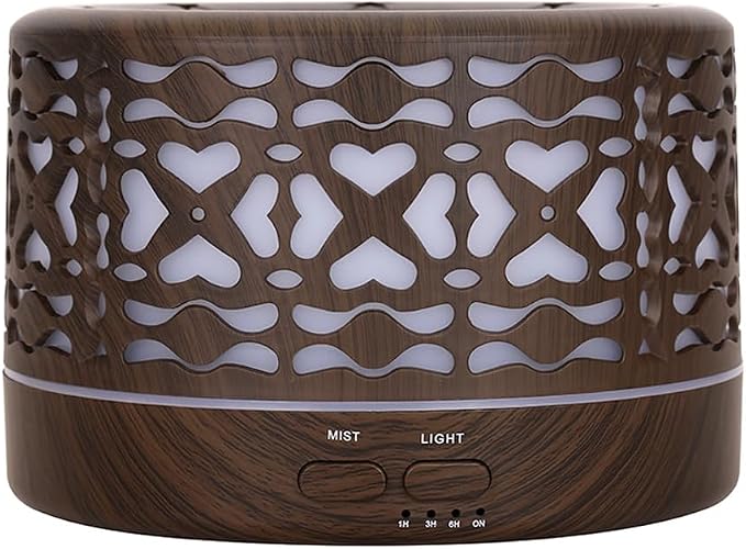 Wild Essentials 700ml Designer Large Room Essential Oil Diffuser, 5 in 1 Ultrasonic Aromatherapy Vaporizer Cool Mist Humidifier, Home, Office, Bedroom, Timer, Auto-Off, 7 Color LED (Dark Wood Hearts)