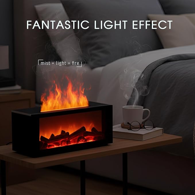 Essential Oil Diffuser,Fireplace Diffusers with 3 Essential Oils Set,Color Flame Aroma Diffuser with Remote Control,300ml Small Humidifier for Home Room Decor Gift for Women (Black)