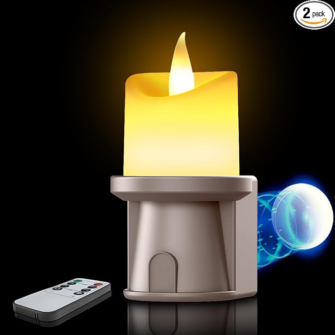 Flameless Candles Night Light with Flickering Flame, Battery Operated LED Night Light, Magnetic Attachment for Easy Placement, Realistic Candlelight for Home, Bathroom, Window Decor (Taupe, 1 Pack)