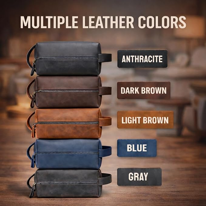 Personalized Handmade Genuine Leather Toiletry Bag | Custom Engraved Shaving Dopp Kit with Name, Initial | Travel Pouch for Men, Him, Husband, Dad, Boyfriend | Gift Idea for Groomsmen