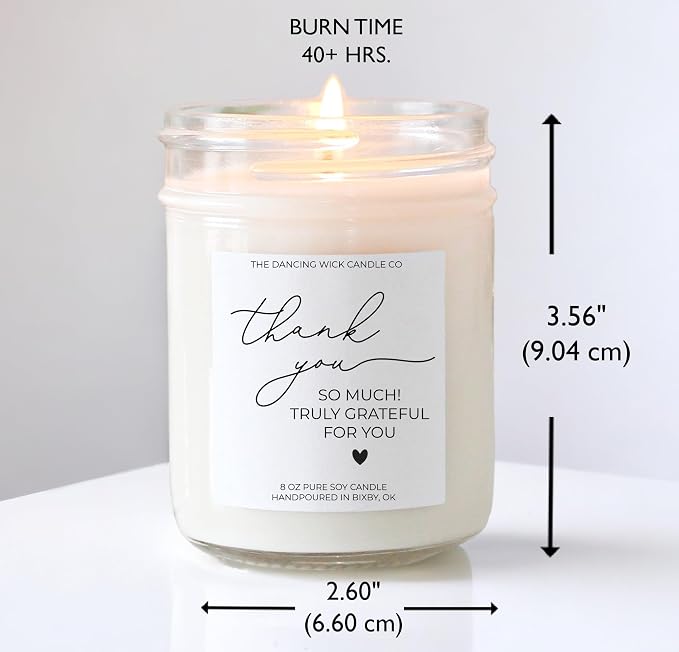 – Thank You Candle – Eucalyptus & Tea Scented Soy Wax – Gratitude Gift – Appreciation, Coworker, Client, Hostess – 8 oz, Hand-Poured – Made in the USA (Thank You)