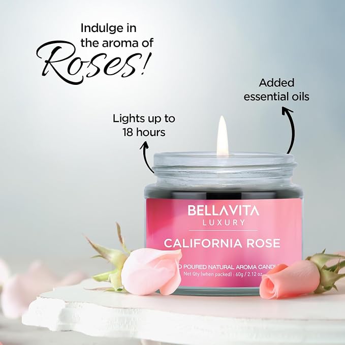 Bella Vita Organic Fall Decor Candles Set of 4 | Best Gift for Valentine's Day | Turkish Vanilla, French Lavender, Indian Cinnamon & California Rose | Long Lasting, Home Decor | Gift for Her