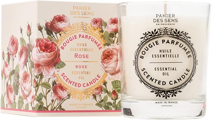 Panier des Sens Rose Candle - Hand-Poured in Provence, France - Long Lasting Scented Candles - up to 55 Hours Burn Time - Rose Scented Candle - 100% Natural Cotton Wick - 6.3 oz