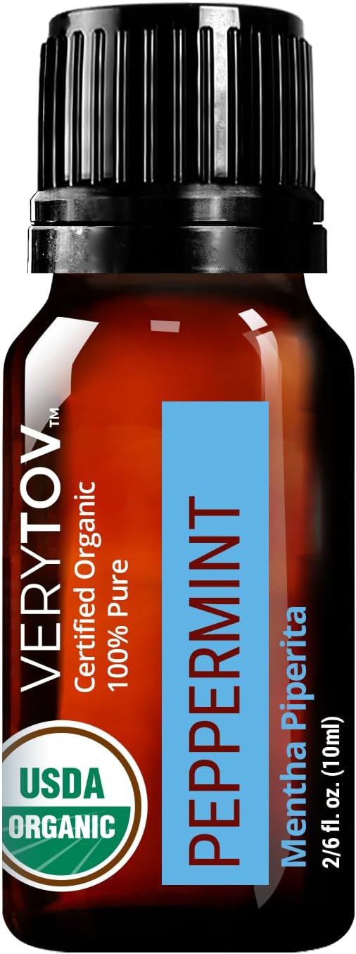 Premium USDA Organic Peppermint Essential Oil - 100% Pure Natural Undiluted, for Aromatherapy Diffuser, 10ml