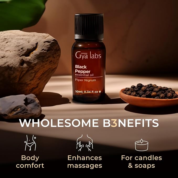 100% Pure Black Pepper Essential Oil - 0.34 Fl Oz - Black Pepper Oil for Hair, Skin, Diffuser, Aromatherapy & DIY Candle Making Scent