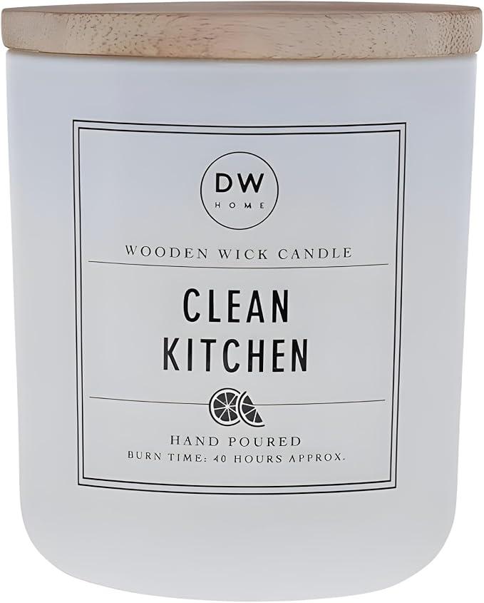 Clean Kitchen Candle by DW Home - Hand Poured Wooden Wick Scented Candle, Refreshing Lemon and Lime Fragrance, 40-Hour Burn Time, Eco-Friendly Design