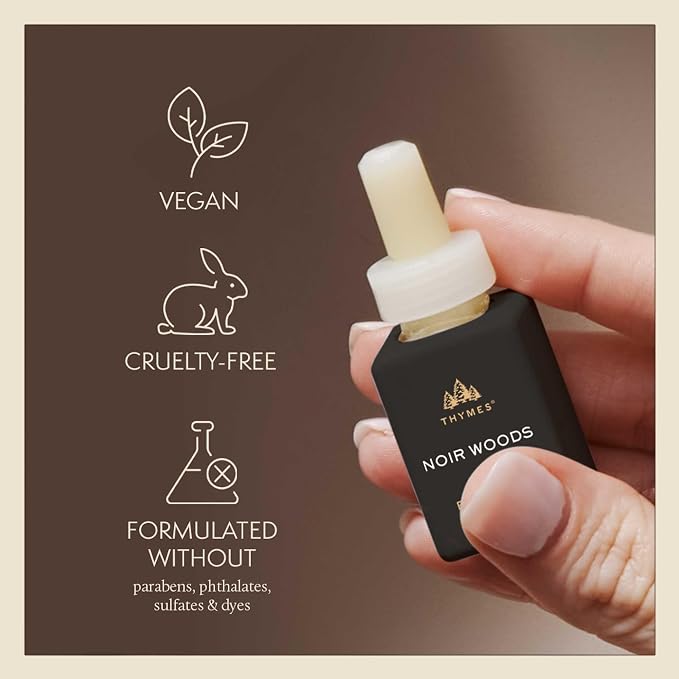 Thymes Pura Refills – 2 Pack of Oil Diffuser Scents – Long-Lasting Pura Diffuser Refills – Premium Home Fragrance – Notes of Fresh Evergreen, Smoky Wood & Golden Amber (Noir Woods, Pack of 2)