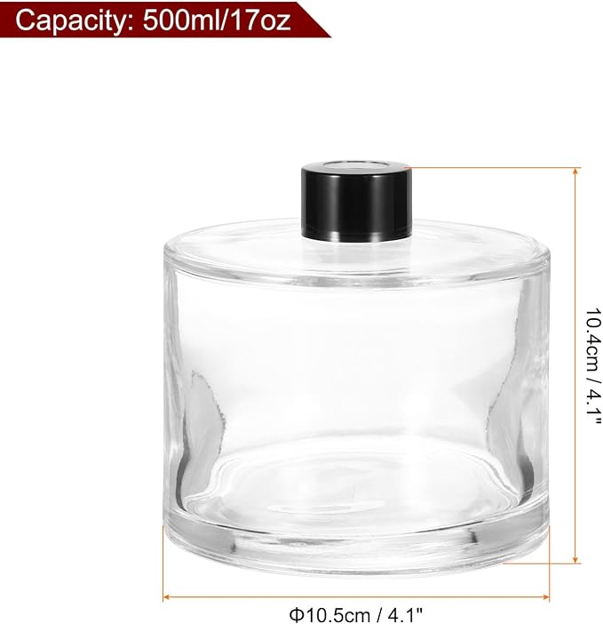 HARFINGTON 4pcs 500ml/17oz Empty Glass Diffuser Bottle 4.1" x 4.1" Refillable Fragrance Accessories Aromatherapy Jar Container for Replacement Reed Diffuser DIY Home Bathroom Transparent