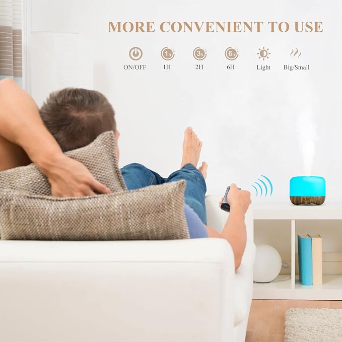 Aromatherapy Essential Oil Diffuser for Room: Air Humidifier Aroma Scent Cool Mist Diffuser Colorful Lights Wood Cute Small Large Auto Off Ultrasonic Diffusers for Home Bedroom (300ml)