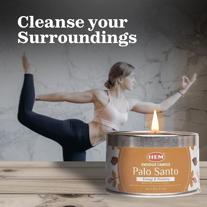 HEM Palo Santo Smudge Candle 3.2 oz Natural Soy Wax Candle with Real Crystals Inside | Long-Lasting 20 Hour Clean Burn | Home Cleansing, Meditation & Energy Purification