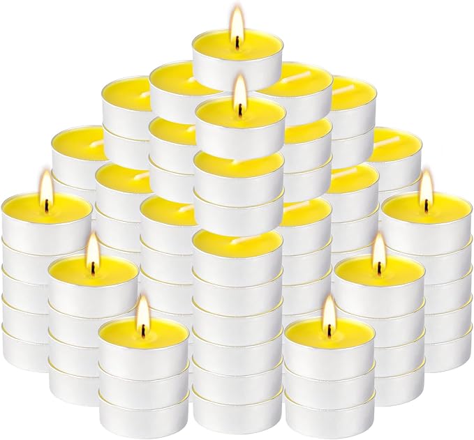 100 Pack Scented Tealight Candles - 4 Hours Burning Lemon Aromatherapy | Valentine's Day Romantic Dinner & New Year Home Decor, Yellow Votive Candles for Wedding, Holiday Gift & Emergency (Yellow)