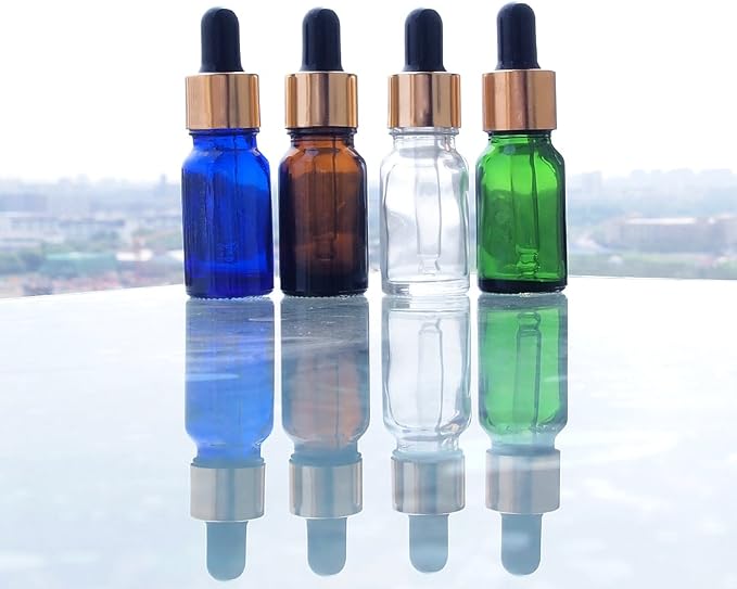 H&D HYALINE & DORA Glass Bottles for Essential Oils with Glass Eye Dropper And Rubber Bulb, 1/2 oz Capacity,Pack of 4