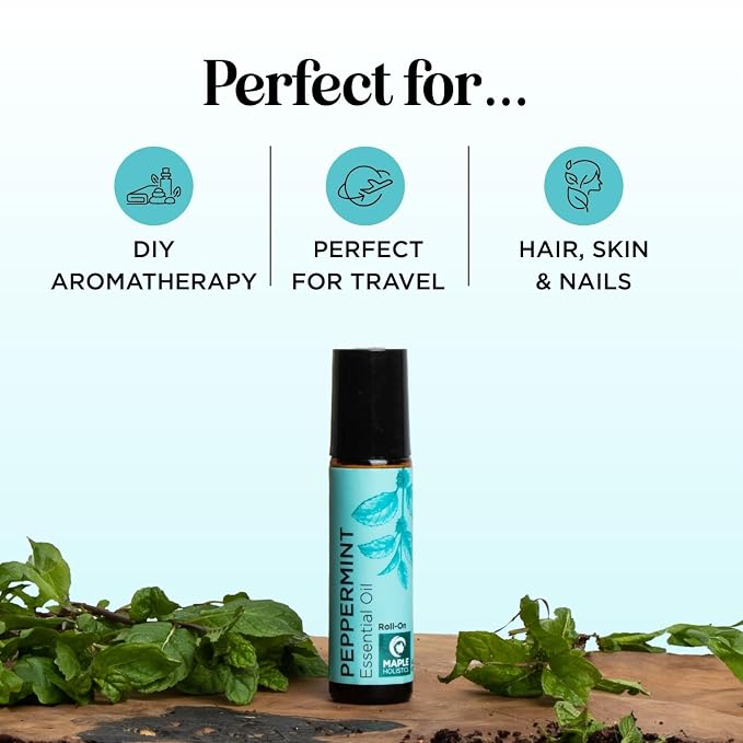 Peppermint Oil Roll on - Pure Peppermint Rollerball Essential Oil Aromatherapy Stick for Headaches - Natural Travel Essential and Pregnancy Must Have for Headaches Energy & Focus Support (1 Pack)