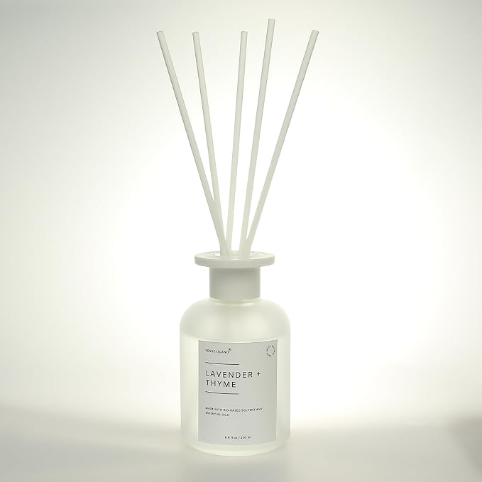 Reed Diffuser Set, Lavender Thyme Scent, 6.7 oz, Home Fragrance with 5 Diffuser Sticks Long Lasting Fragrance (White)
