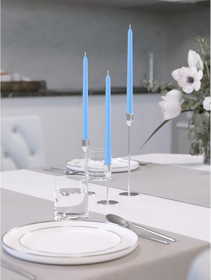 CANDWAX Light Blue 10 inch Taper Candles Set of 4 - Unscented Smokeless Dripless Tapers for Dinner Table, Home Decor, Easter Decor, Party, Wedding and Ordinary Dinners - Spring Candles