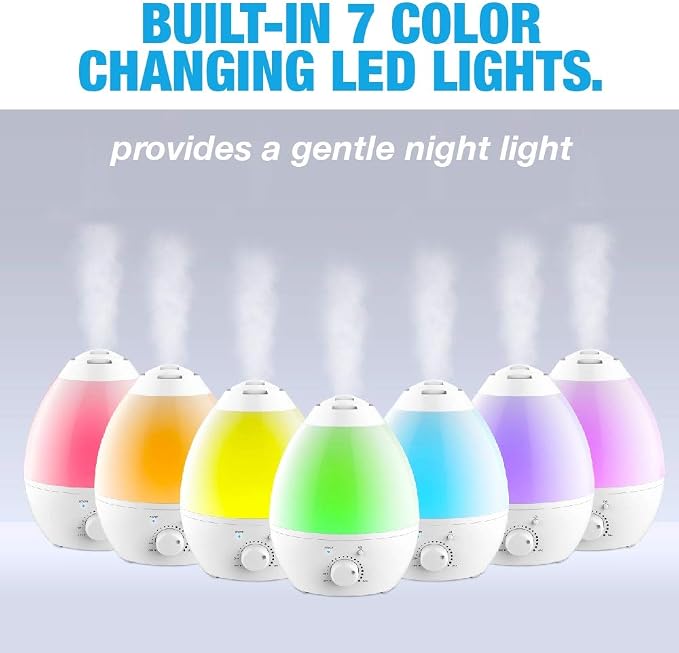 Bell+Howell Ultrasonic Changing Humidifier, Aroma Diffuser, 7 Color LED, Auto Off Function, Night Light and All in One, White