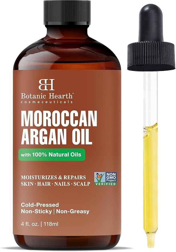 Botanic Hearth Argan Hair Oil for Adult Hydration, Nourishing, Strengthening, Curly, Frizzy, Dry, Damaged Hair, Non-GMO Verified, 4 fl oz, 1 Count