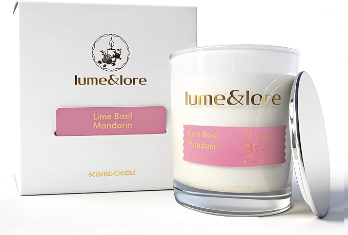 Lime Basil Mandarin Scented Candle - 7oz Natural Soy Wax, Energizing Citrus Aroma for Kitchen & Morning Routine